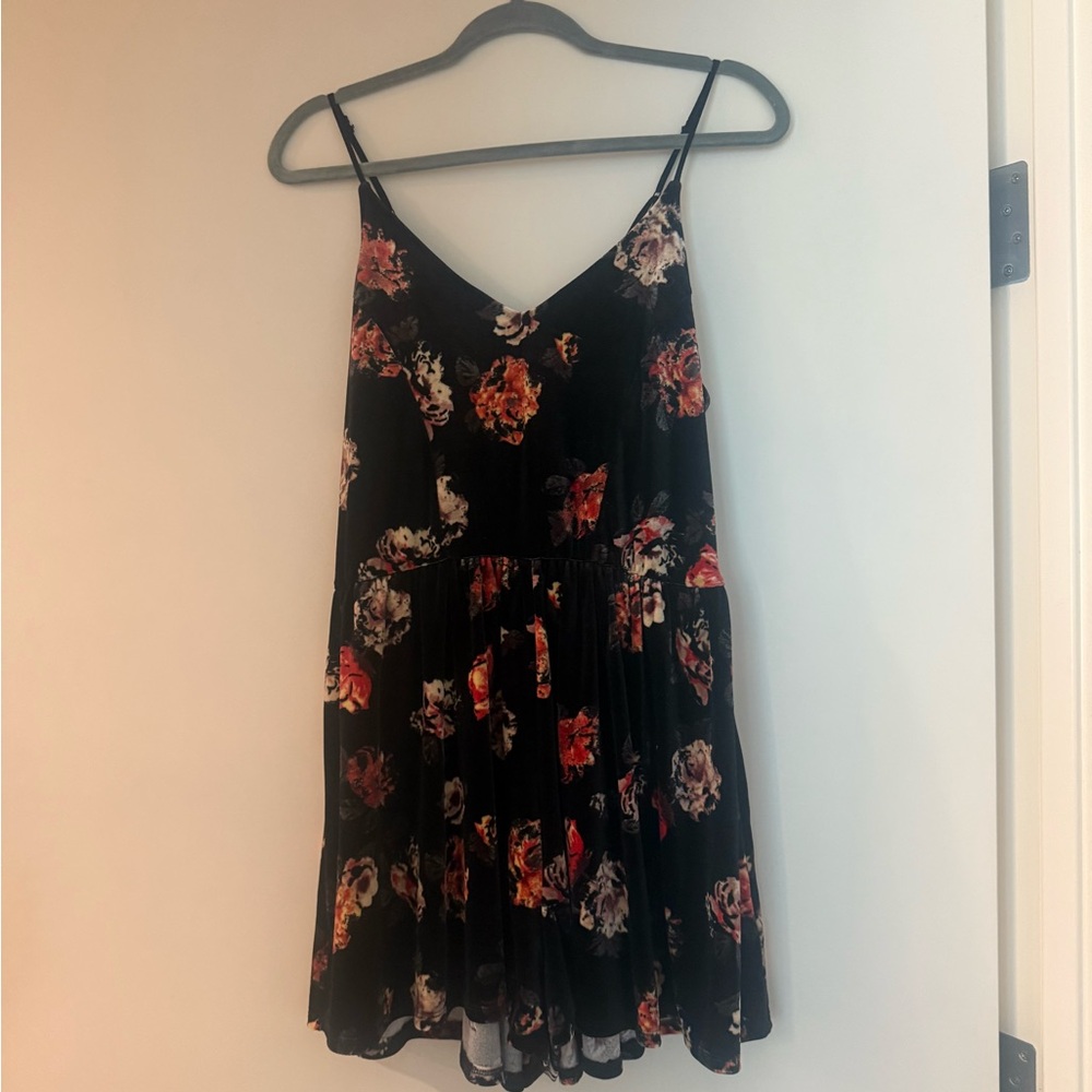 Velvet Floral Spaghetti Strap Romper